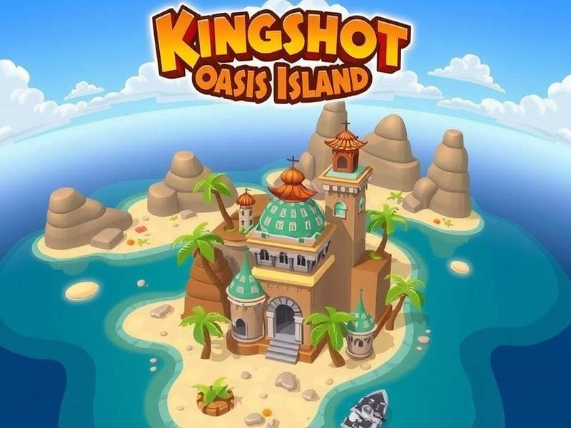 Panoramic view of Kingshot Oasis Island showing lush jungles, beaches, and ancient ruins
