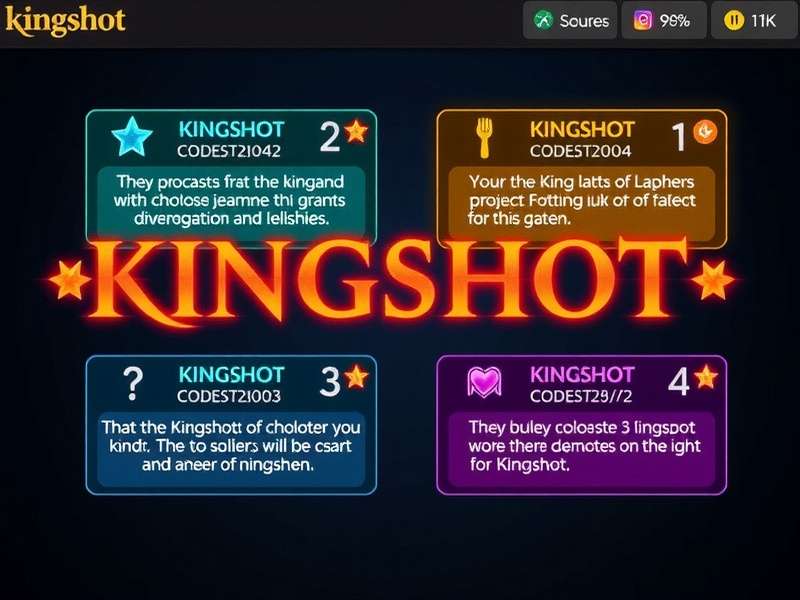 Kingshot game screen showing gift code redemption and unlocked rewards including gems, gold, and a legendary hero