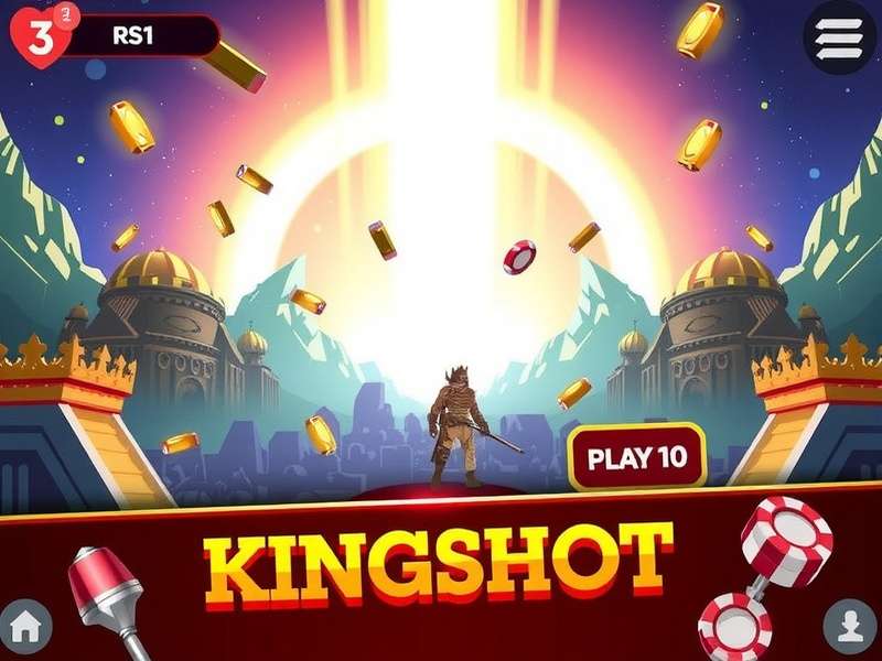 Kingshot App gameplay screenshot showing island hub, resource nodes, and battle interface