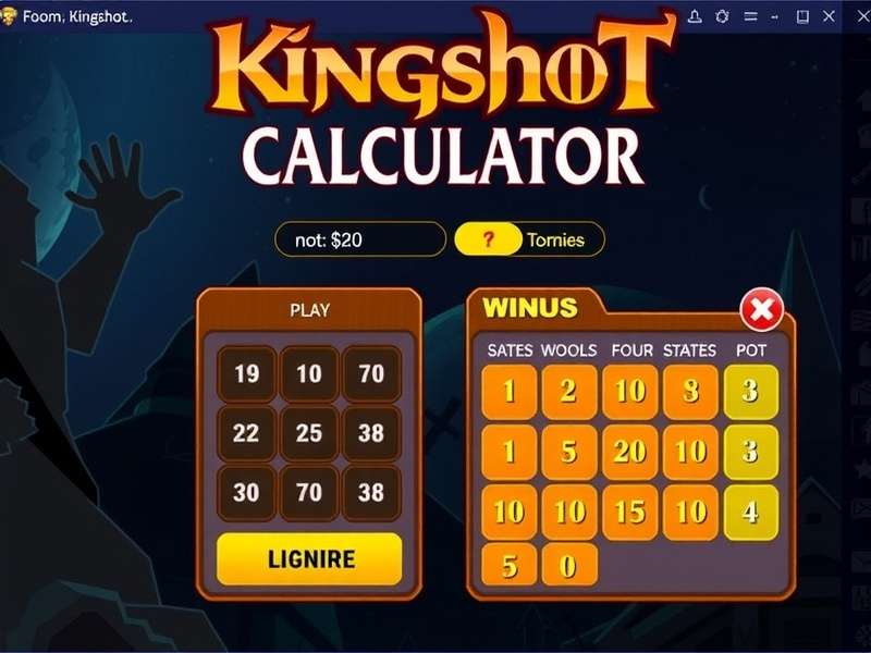Kingshot Calculator – strategy dashboard showing hero stats, island resources, and battle calculations