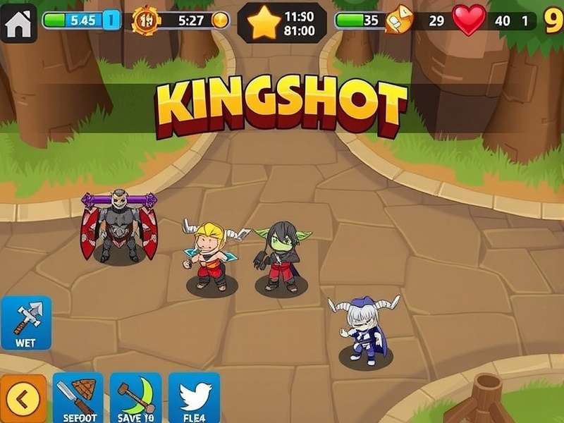 Kingshot Gen 5 Heroes banner featuring the five iconic warriors with their signature weapons and auras