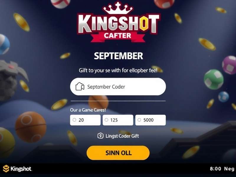 Kingshot Gift Code September 2025 banner with golden crown and gift box illustration