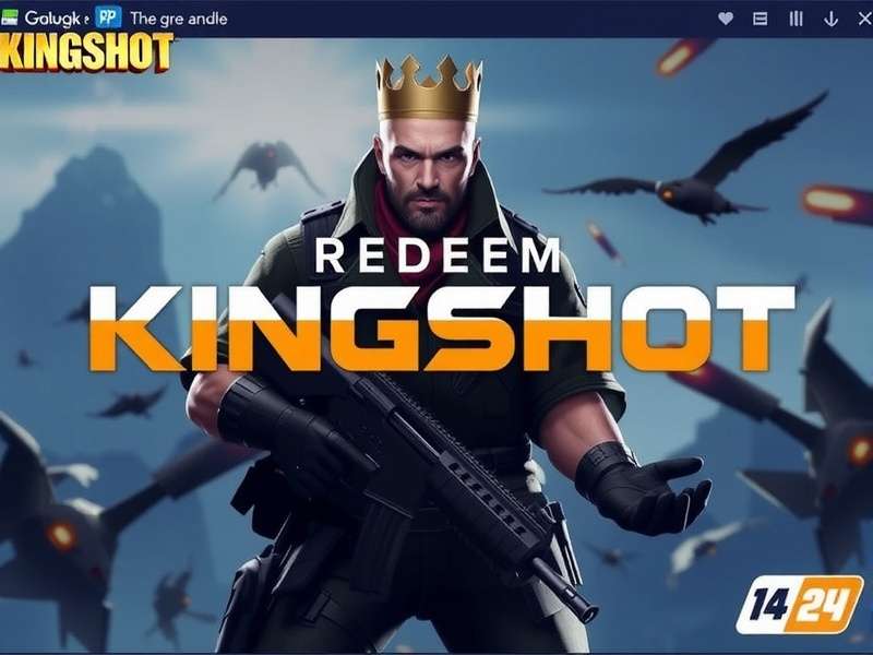 Kingshot game character holding a glowing gift code chest with Mithril and pet tokens